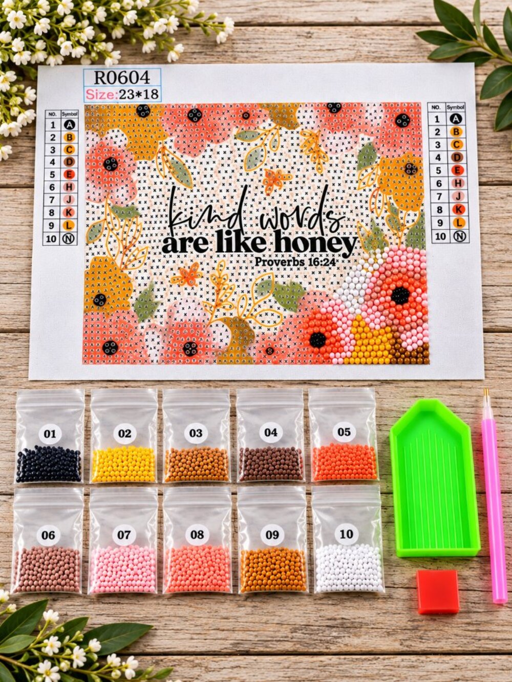 Kind Words Are Like Honey - Proverbs 16:24 - Crystal Dot Art Kit, 5x7